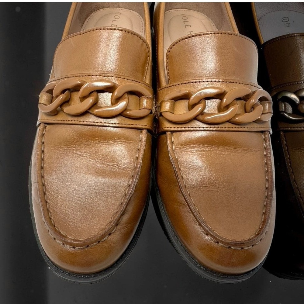 Cole Haan Women's Stassi Chain Loafer Pecan Brown Leather Slip On Flats Size 6B - Picture 8 of 13